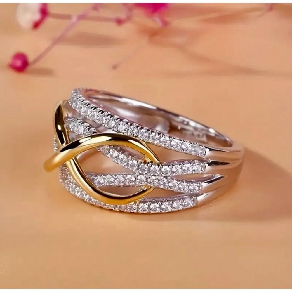 18K Gold Plated Crossover Ring Size 7 - Picture 4 of 4